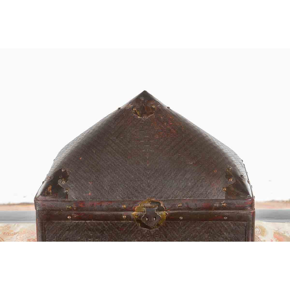 Chinese Early 20th Century Brown Rattan Pillow Basket with Pyramidal Topq-6. Asian & Chinese Furniture, Art, Antiques, Vintage Home Décor for sale at FEA Home