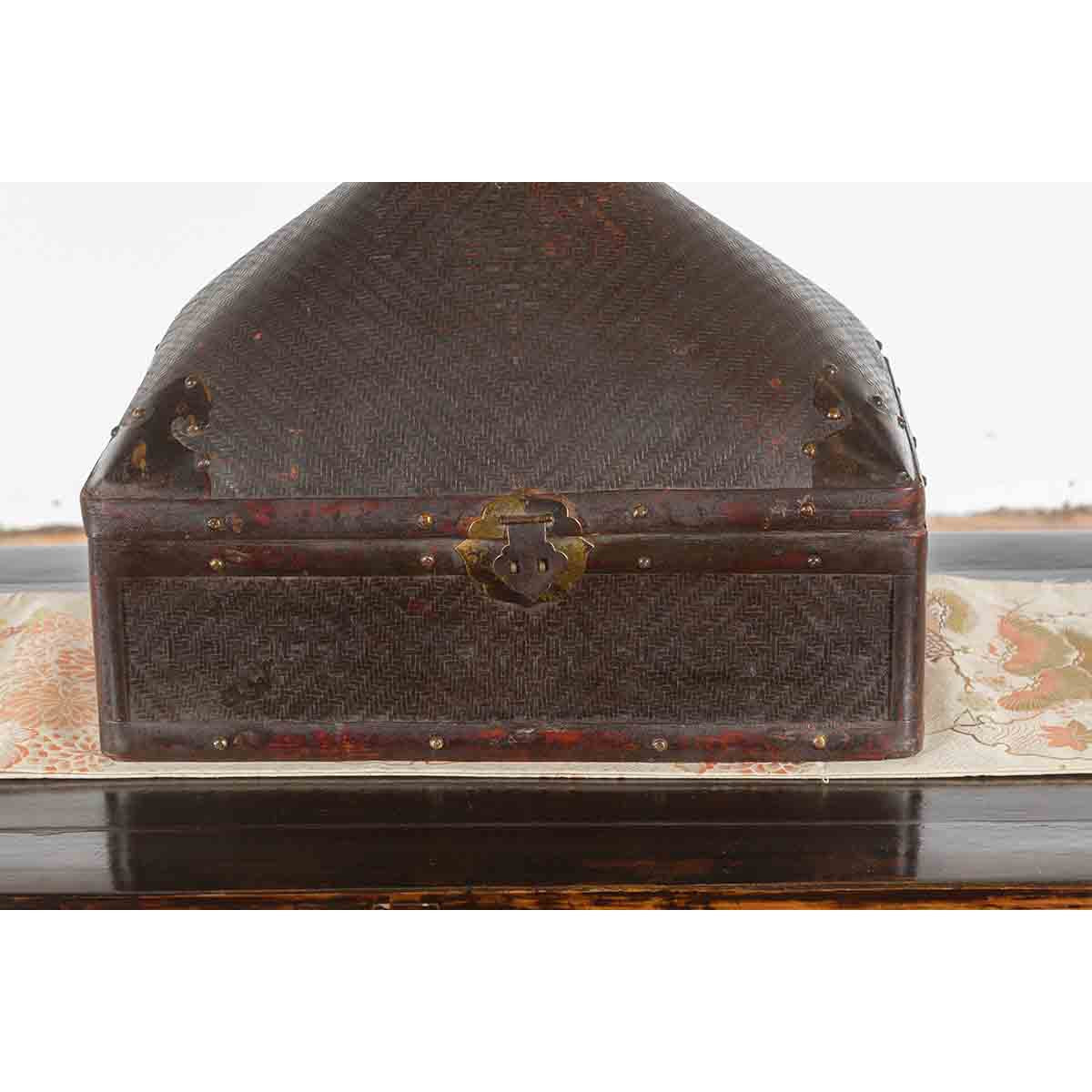 Chinese Early 20th Century Brown Rattan Pillow Basket with Pyramidal Topq-7. Asian & Chinese Furniture, Art, Antiques, Vintage Home Décor for sale at FEA Home