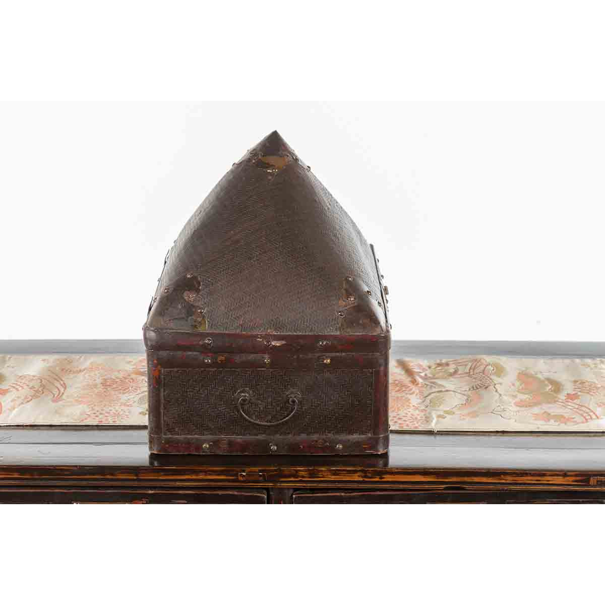 Chinese Early 20th Century Brown Rattan Pillow Basket with Pyramidal Topq-10. Asian & Chinese Furniture, Art, Antiques, Vintage Home Décor for sale at FEA Home