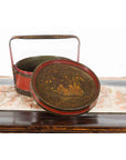 Chinese Vintage Round Picnic Basket with Gilt Chinoiserie Design-3. Asian & Chinese Furniture, Art, Antiques, Vintage Home Décor for sale at FEA Home