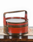 Chinese Vintage Round Picnic Basket with Gilt Chinoiserie Design-2. Asian & Chinese Furniture, Art, Antiques, Vintage Home Décor for sale at FEA Home