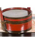 Chinese Vintage Round Picnic Basket with Gilt Chinoiserie Design-11. Asian & Chinese Furniture, Art, Antiques, Vintage Home Décor for sale at FEA Home