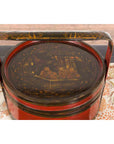 Chinese Vintage Round Picnic Basket with Gilt Chinoiserie Design-12. Asian & Chinese Furniture, Art, Antiques, Vintage Home Décor for sale at FEA Home