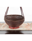 Handwoven Chinese Red & Brown Rattan Market Basket with Tall Carrying Handle-11. Asian & Chinese Furniture, Art, Antiques, Vintage Home Décor for sale at FEA Home