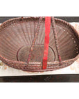 Handwoven Chinese Red & Brown Rattan Market Basket with Tall Carrying Handle-12. Asian & Chinese Furniture, Art, Antiques, Vintage Home Décor for sale at FEA Home