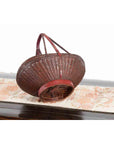 Handwoven Chinese Red & Brown Rattan Market Basket with Tall Carrying Handle-13. Asian & Chinese Furniture, Art, Antiques, Vintage Home Décor for sale at FEA Home