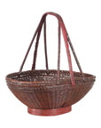 Handwoven Chinese Red & Brown Rattan Market Basket with Tall Carrying Handle-1. Asian & Chinese Furniture, Art, Antiques, Vintage Home Décor for sale at FEA Home