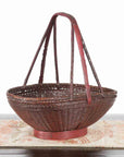 Handwoven Chinese Red & Brown Rattan Market Basket with Tall Carrying Handle-2. Asian & Chinese Furniture, Art, Antiques, Vintage Home Décor for sale at FEA Home