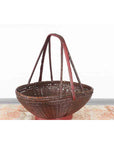 Handwoven Chinese Red & Brown Rattan Market Basket with Tall Carrying Handle-6. Asian & Chinese Furniture, Art, Antiques, Vintage Home Décor for sale at FEA Home