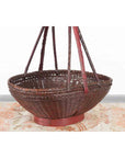 Handwoven Chinese Red & Brown Rattan Market Basket with Tall Carrying Handle-7. Asian & Chinese Furniture, Art, Antiques, Vintage Home Décor for sale at FEA Home