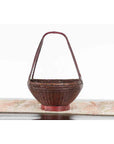 Handwoven Chinese Red & Brown Rattan Market Basket with Tall Carrying Handle-8. Asian & Chinese Furniture, Art, Antiques, Vintage Home Décor for sale at FEA Home