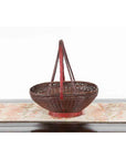 Handwoven Chinese Red & Brown Rattan Market Basket with Tall Carrying Handle-9. Asian & Chinese Furniture, Art, Antiques, Vintage Home Décor for sale at FEA Home