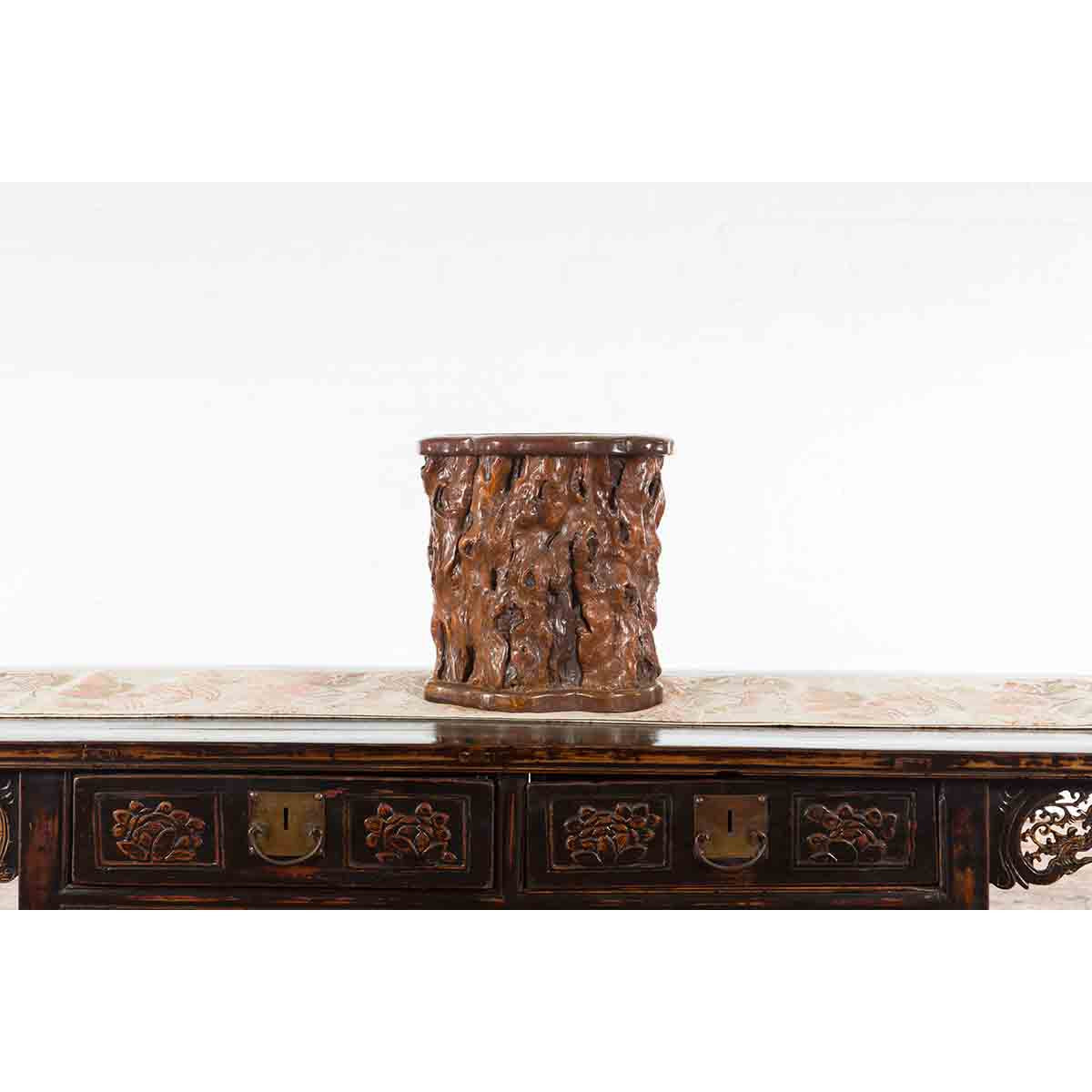 Chinese Rustic Vintage Oval Root Planter with Dark Brown Patina-7. Asian & Chinese Furniture, Art, Antiques, Vintage Home Décor for sale at FEA Home