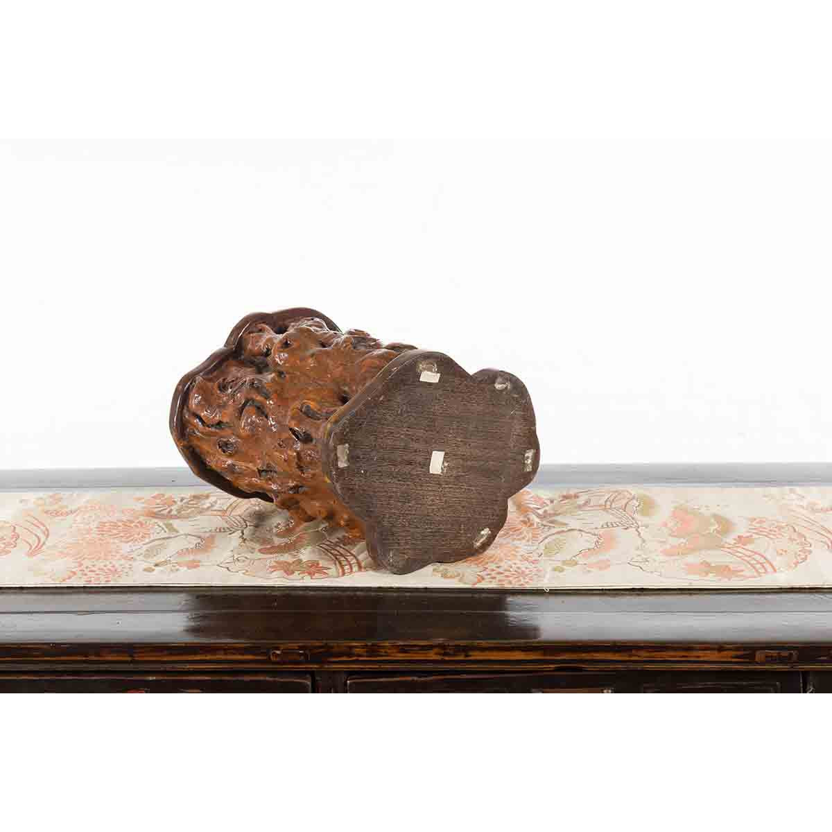 Chinese Rustic Vintage Oval Root Planter with Dark Brown Patina-10. Asian & Chinese Furniture, Art, Antiques, Vintage Home Décor for sale at FEA Home