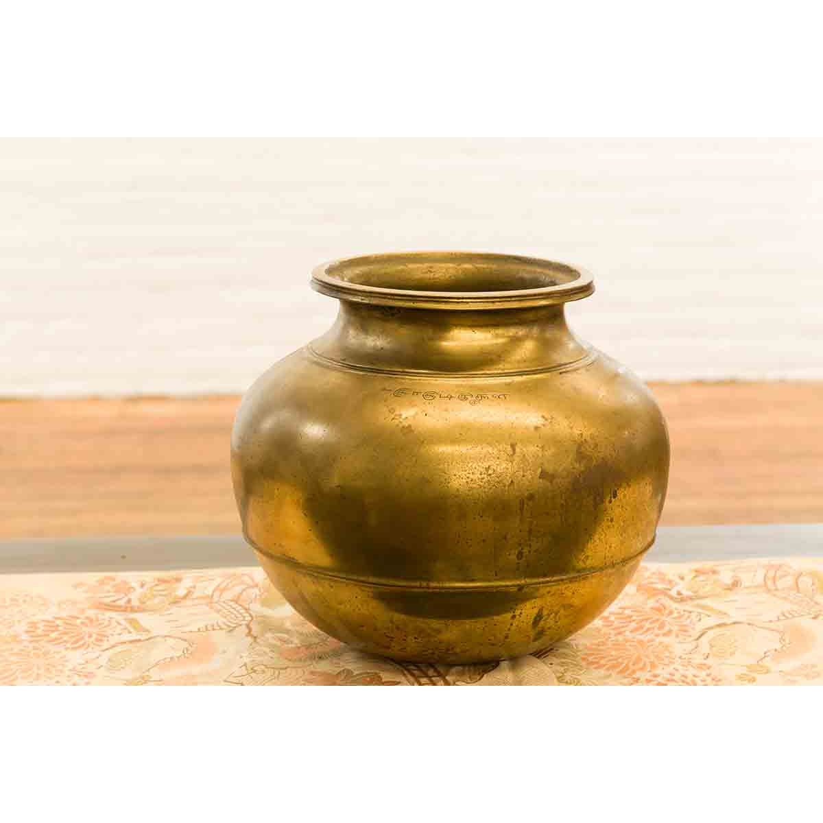Indian 19th Century Brass Water Jug with Incised Calligraphy-12. Asian & Chinese Furniture, Art, Antiques, Vintage Home Décor for sale at FEA Home