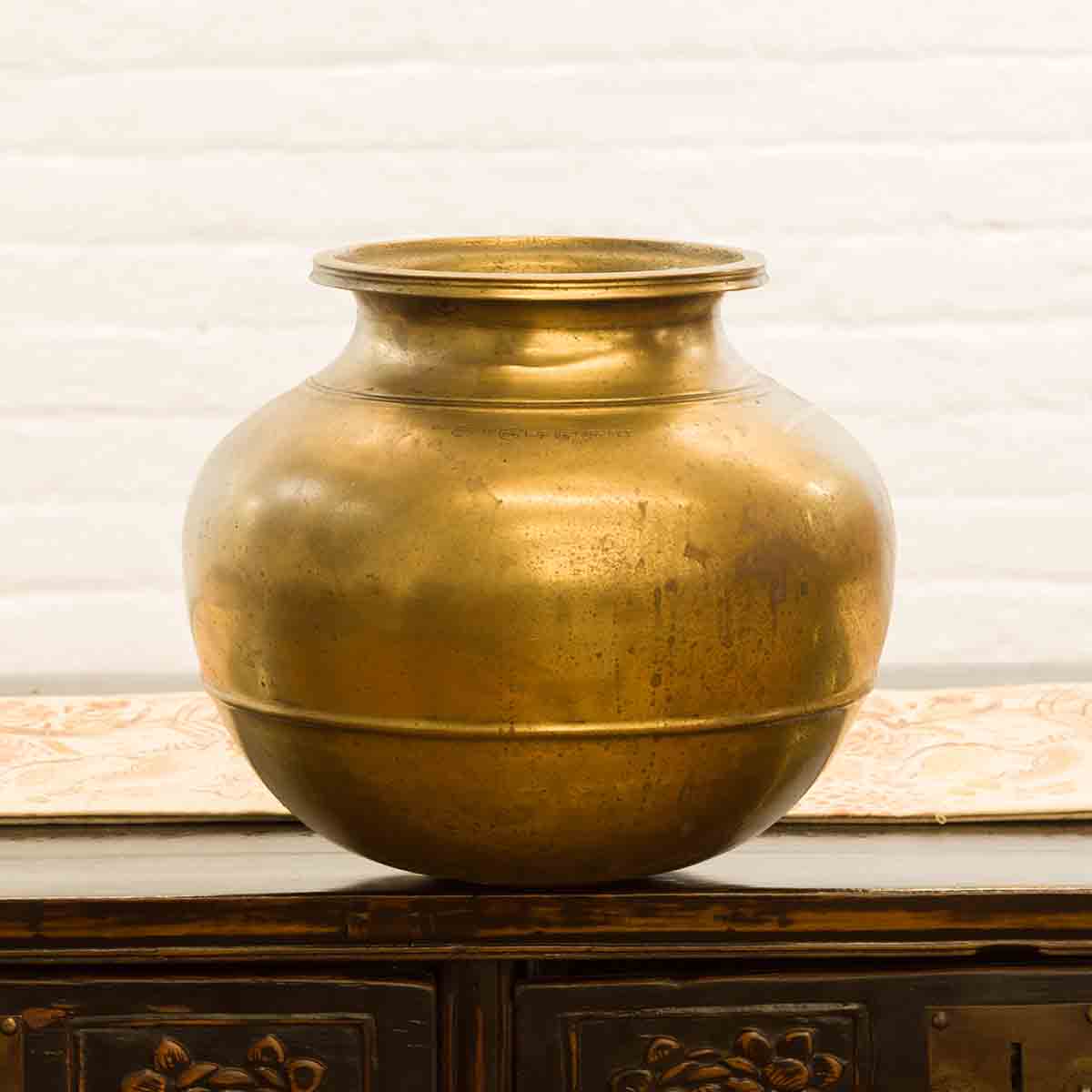 Indian 19th Century Brass Water Jug with Incised Calligraphy-2. Asian & Chinese Furniture, Art, Antiques, Vintage Home Décor for sale at FEA Home