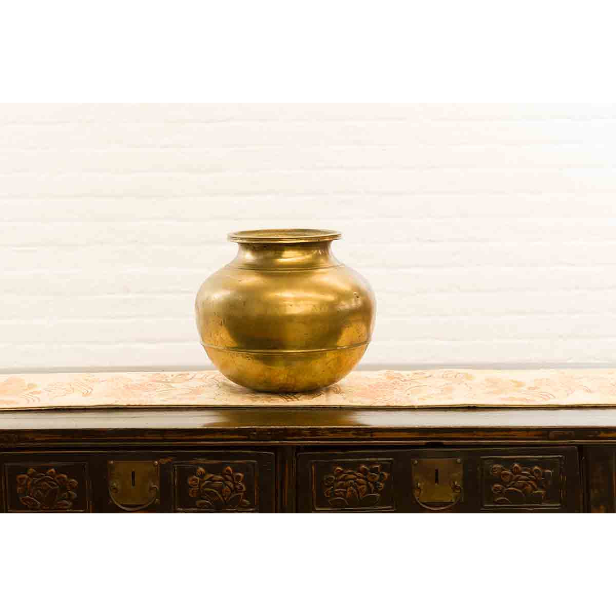 Indian 19th Century Brass Water Jug with Incised Calligraphy-10. Asian & Chinese Furniture, Art, Antiques, Vintage Home Décor for sale at FEA Home