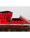 Japanese Taishō Period Red Lacquered Tiered Food Box with Black Calligraphy-13. Asian & Chinese Furniture, Art, Antiques, Vintage Home Décor for sale at FEA Home