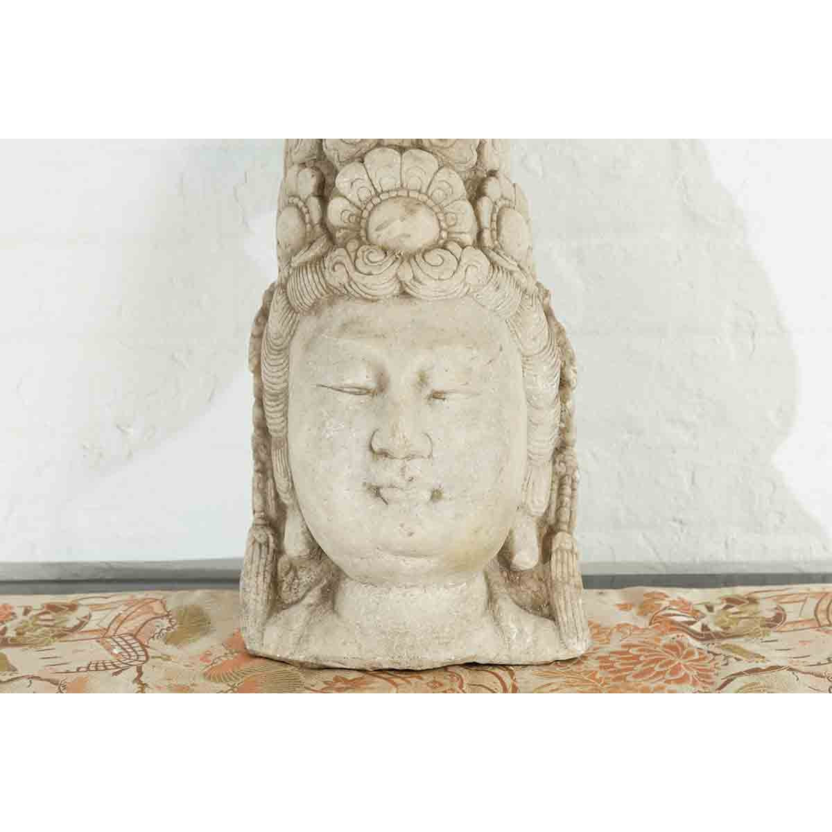 Vintage Chinese Carved Stone Bust of Guanyin the Bodhisattva of Compassion-5. Asian & Chinese Furniture, Art, Antiques, Vintage Home Décor for sale at FEA Home