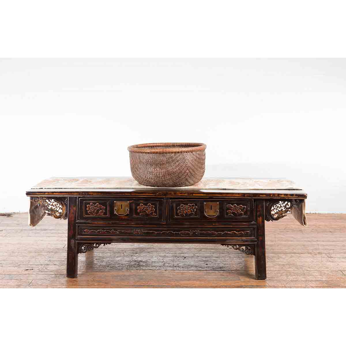 Rustic Chinese Qing Dynasty 19th Century Woven Rattan Round Grain Basket-3. Asian & Chinese Furniture, Art, Antiques, Vintage Home Décor for sale at FEA Home