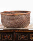 Rustic Chinese Qing Dynasty 19th Century Woven Rattan Round Grain Basket-2. Asian & Chinese Furniture, Art, Antiques, Vintage Home Décor for sale at FEA Home