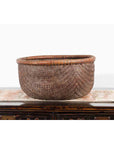 Rustic Chinese Qing Dynasty 19th Century Woven Rattan Round Grain Basket-6. Asian & Chinese Furniture, Art, Antiques, Vintage Home Décor for sale at FEA Home