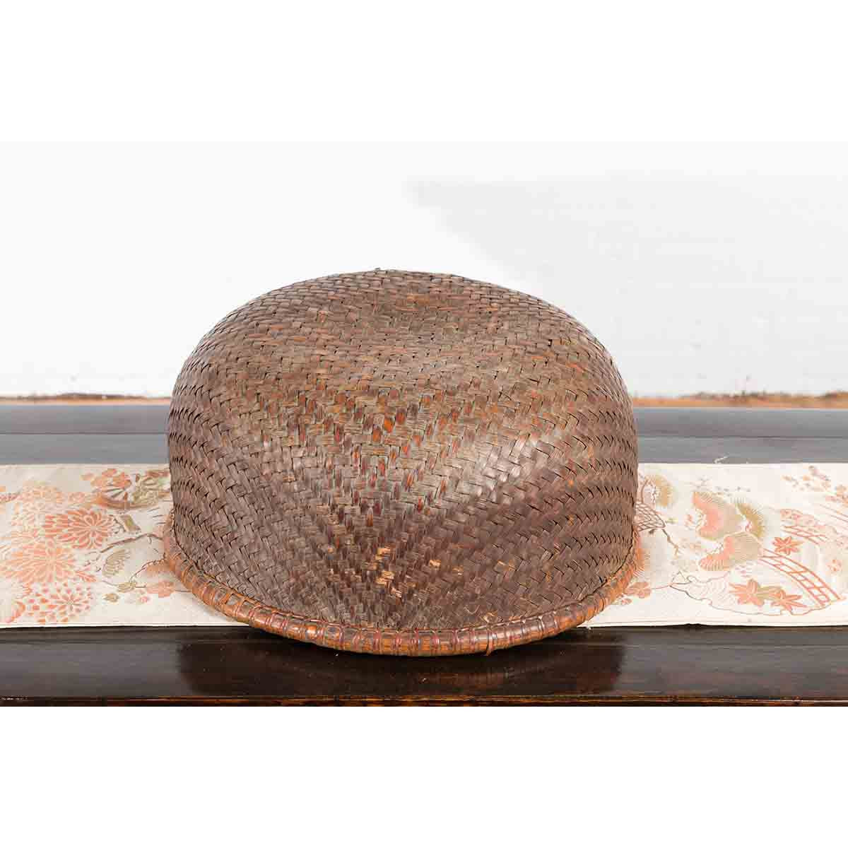Rustic Chinese Qing Dynasty 19th Century Woven Rattan Round Grain Basket-10. Asian & Chinese Furniture, Art, Antiques, Vintage Home Décor for sale at FEA Home