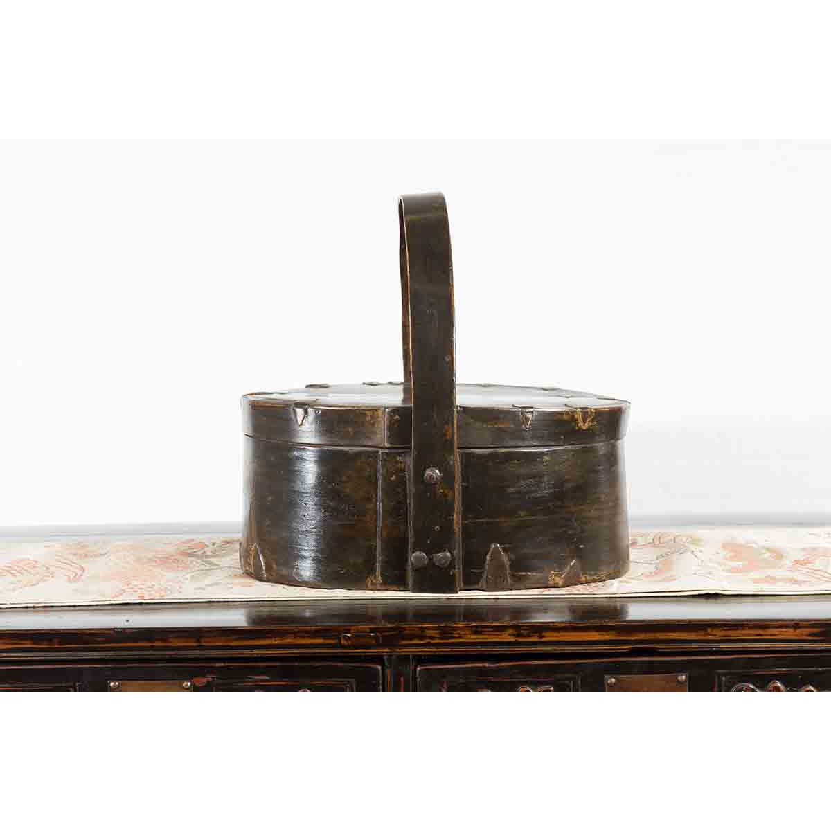 Chinese Early 20th Century Oval Carrying Basket with Large Bamboo Handle-7. Asian & Chinese Furniture, Art, Antiques, Vintage Home Décor for sale at FEA Home
