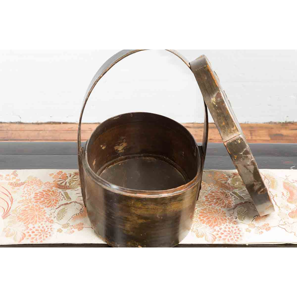 Chinese Early 20th Century Oval Carrying Basket with Large Bamboo Handle-9. Asian & Chinese Furniture, Art, Antiques, Vintage Home Décor for sale at FEA Home