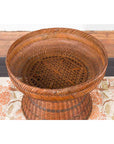 Thai Vintage Woven Rattan Fruit Market Basket with Pedestal Tapering Base-6. Asian & Chinese Furniture, Art, Antiques, Vintage Home Décor for sale at FEA Home