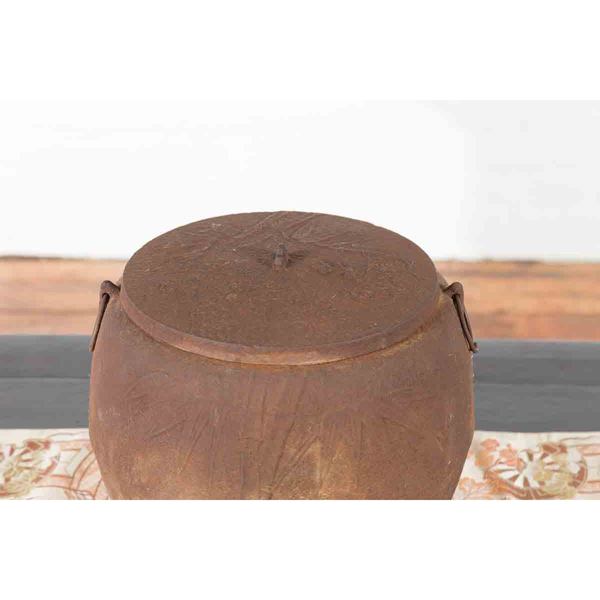 Japanese Meiji Period 1900s Distressed Iron Cooking Pot with Foliage Motifs-4. Asian & Chinese Furniture, Art, Antiques, Vintage Home Décor for sale at FEA Home