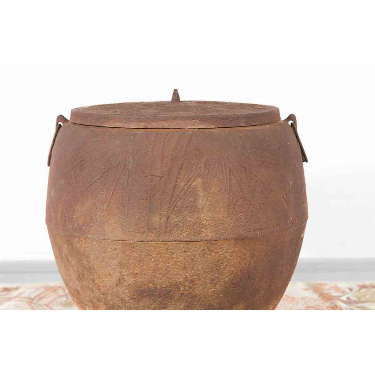 Japanese Meiji Period 1900s Distressed Iron Cooking Pot with Foliage Motifs-5. Asian & Chinese Furniture, Art, Antiques, Vintage Home Décor for sale at FEA Home