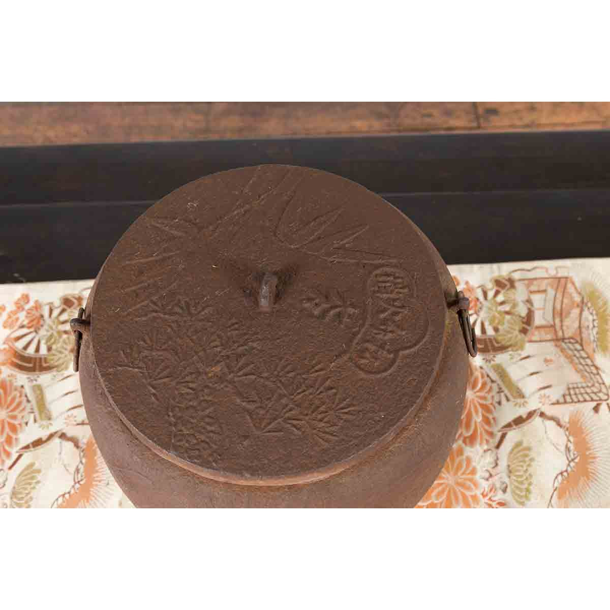 Japanese Meiji Period 1900s Distressed Iron Cooking Pot with Foliage Motifs-7. Asian & Chinese Furniture, Art, Antiques, Vintage Home Décor for sale at FEA Home