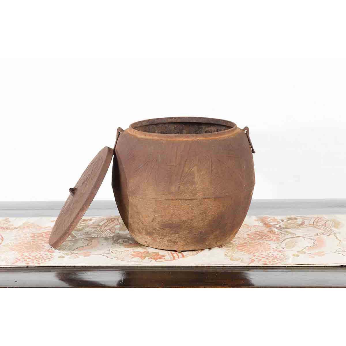 Japanese Meiji Period 1900s Distressed Iron Cooking Pot with Foliage Motifs-11. Asian & Chinese Furniture, Art, Antiques, Vintage Home Décor for sale at FEA Home