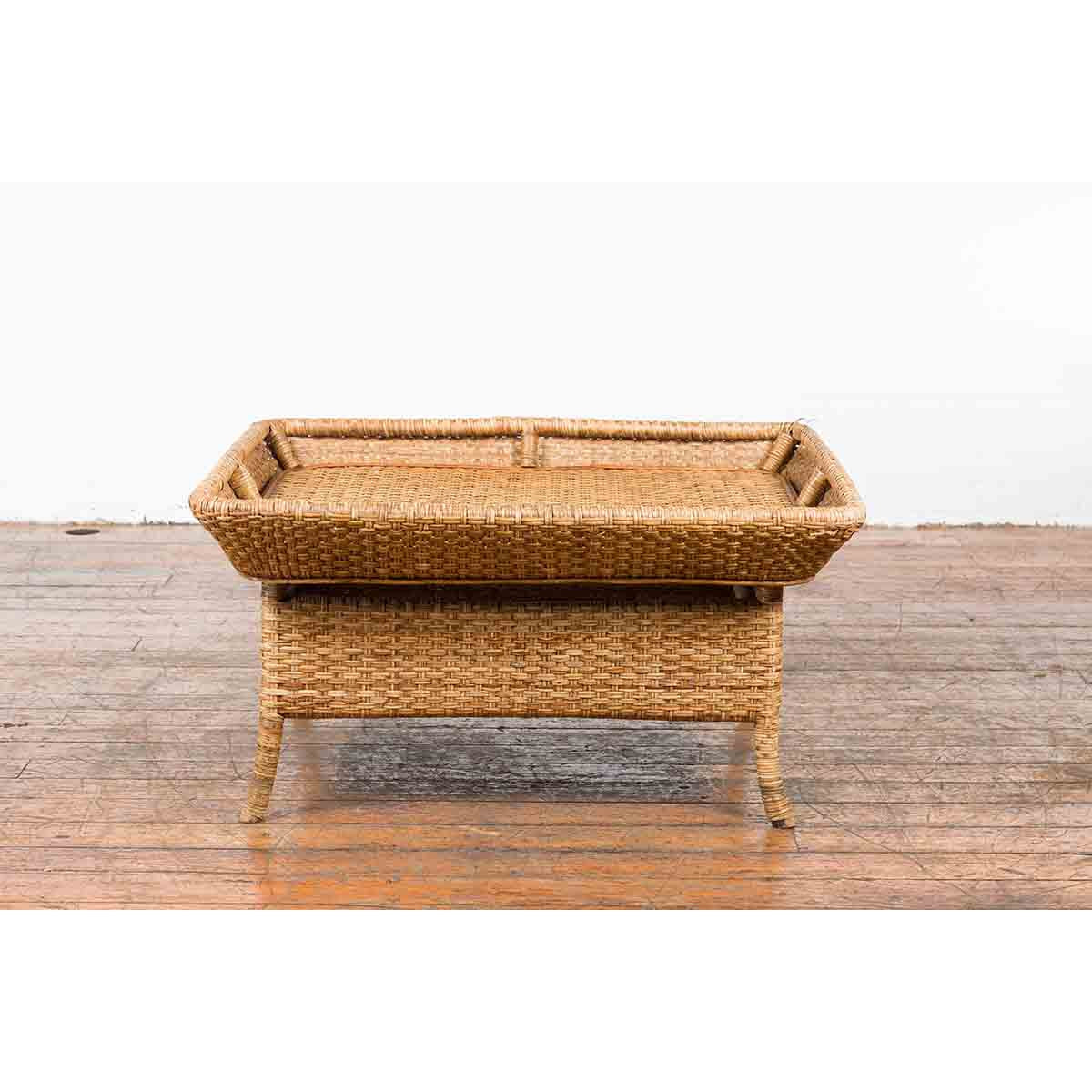 Vintage Burmese Rattan and Bamboo Coffee Table with Tray Top-3. Asian & Chinese Furniture, Art, Antiques, Vintage Home Décor for sale at FEA Home