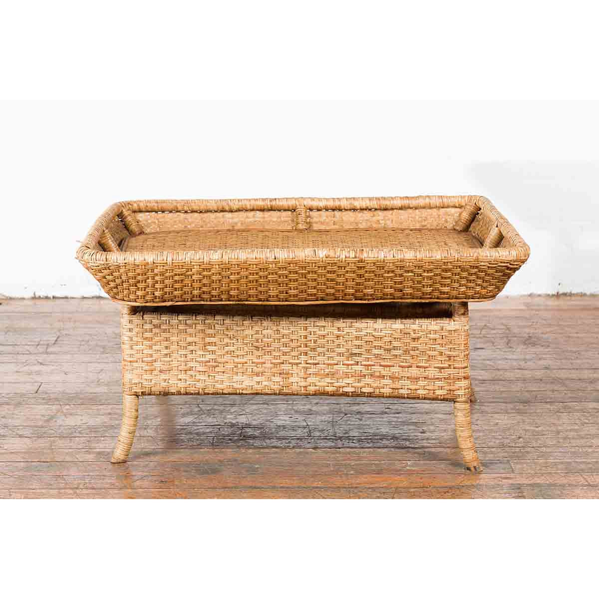 Vintage Burmese Rattan and Bamboo Coffee Table with Tray Top-12. Asian & Chinese Furniture, Art, Antiques, Vintage Home Décor for sale at FEA Home