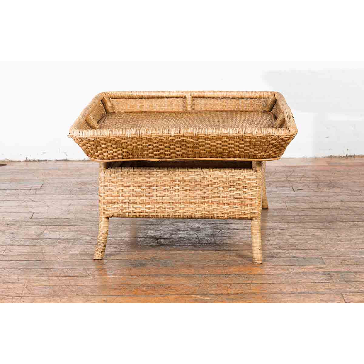 Vintage Burmese Rattan and Bamboo Coffee Table with Tray Top-13. Asian & Chinese Furniture, Art, Antiques, Vintage Home Décor for sale at FEA Home