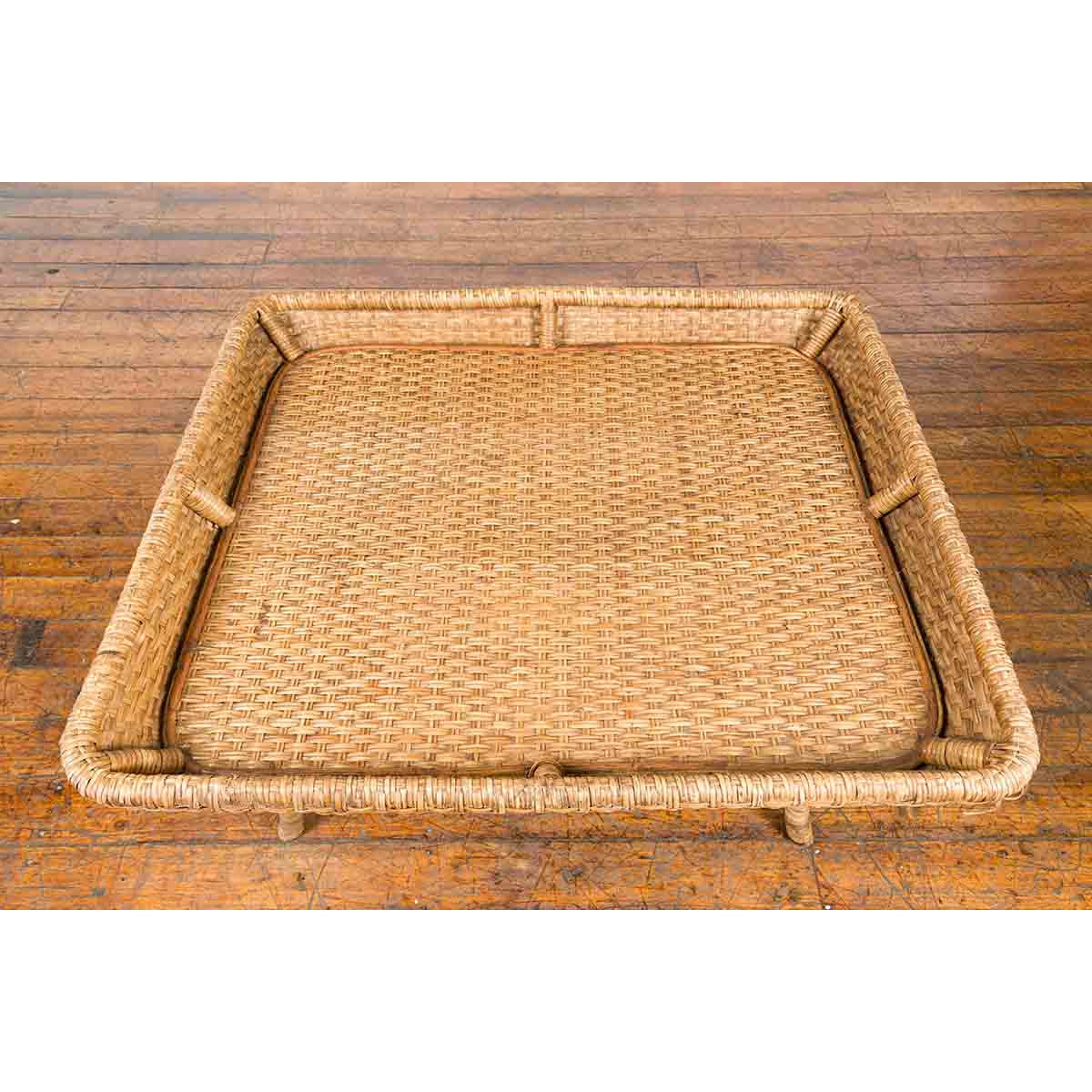 Vintage Burmese Rattan and Bamboo Coffee Table with Tray Top-5. Asian & Chinese Furniture, Art, Antiques, Vintage Home Décor for sale at FEA Home