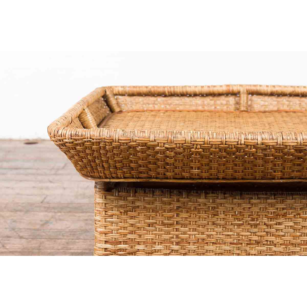 Vintage Burmese Rattan and Bamboo Coffee Table with Tray Top-6. Asian & Chinese Furniture, Art, Antiques, Vintage Home Décor for sale at FEA Home