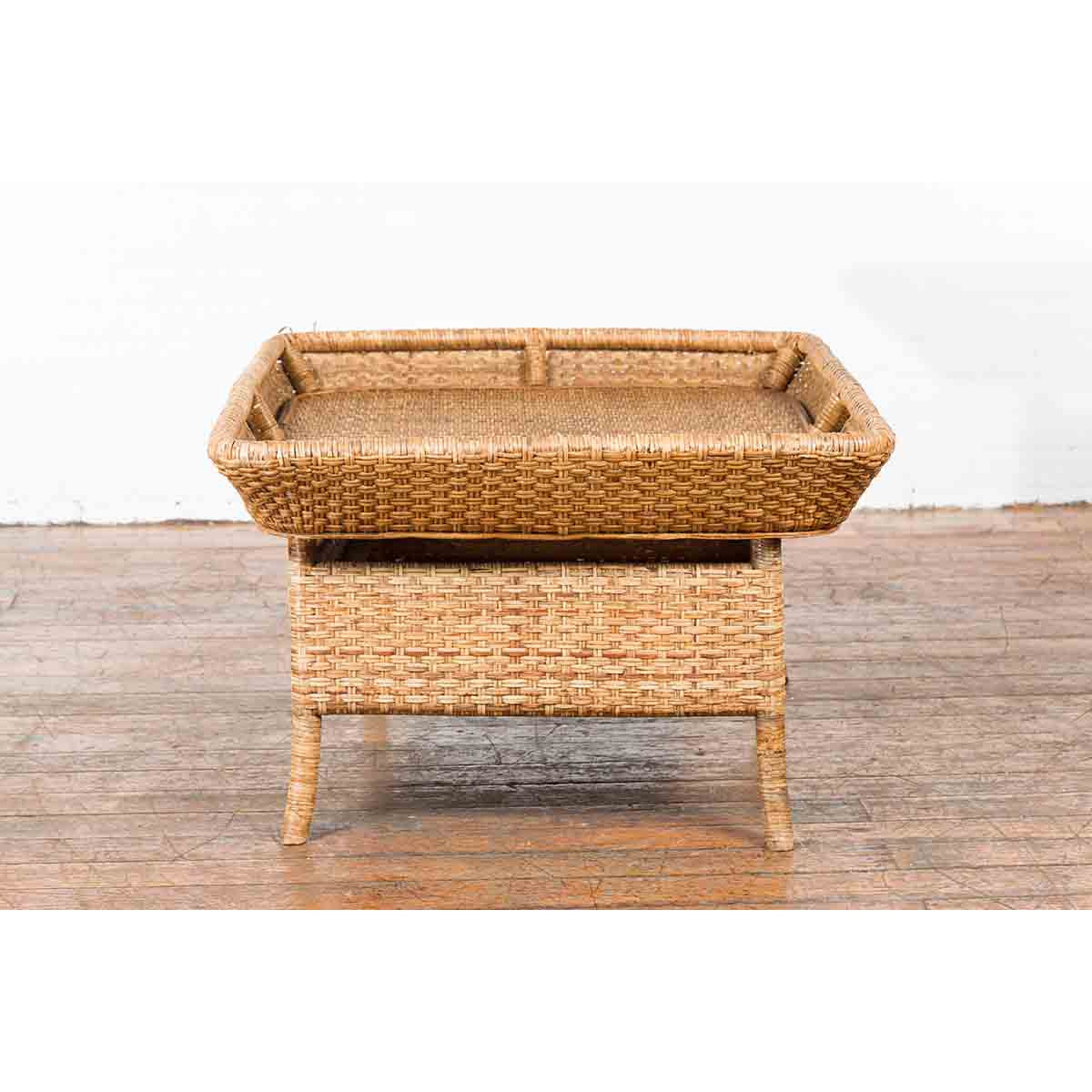 Vintage Burmese Rattan and Bamboo Coffee Table with Tray Top-11. Asian & Chinese Furniture, Art, Antiques, Vintage Home Décor for sale at FEA Home