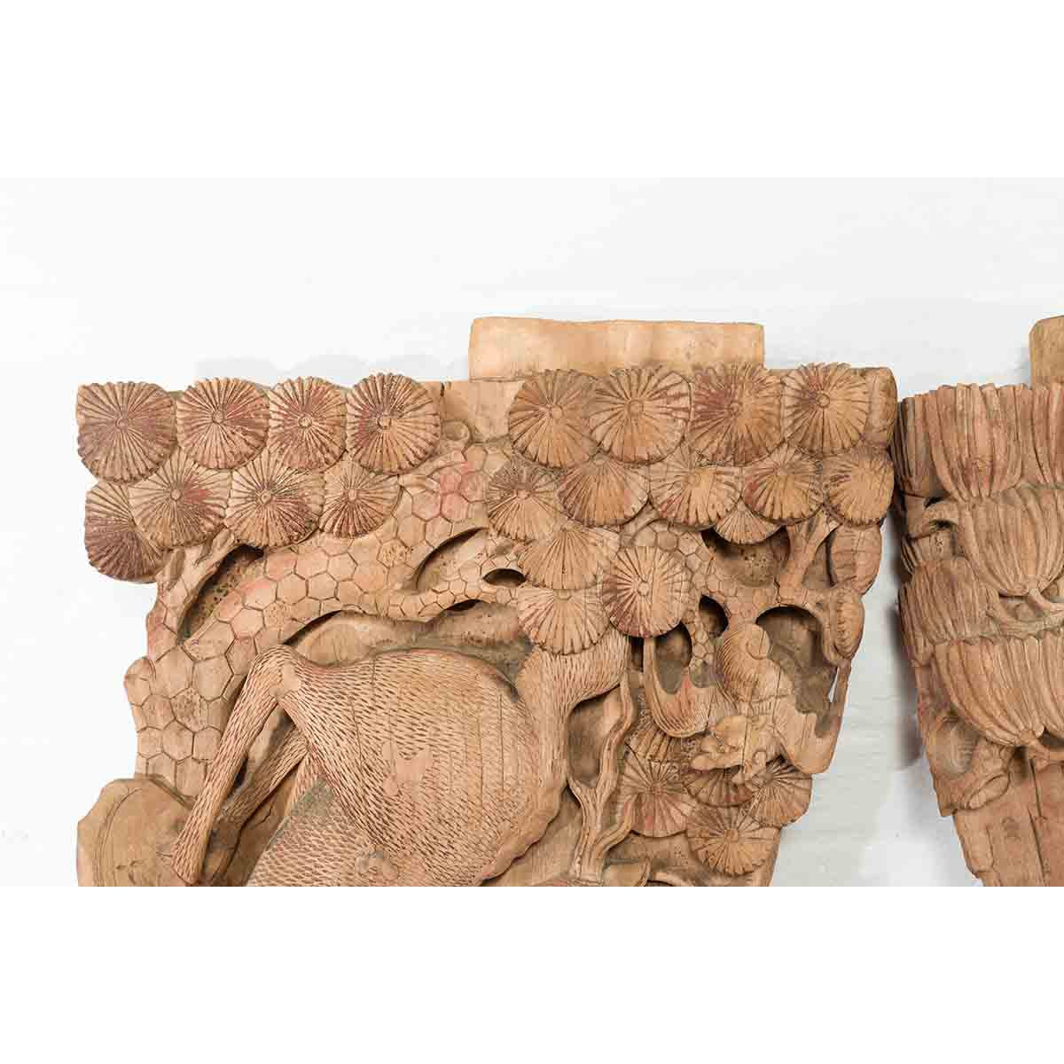 Pair of Qing Dynasty Hand-Carved Wooden Temple Corbels with Deer Motifs-13. Asian & Chinese Furniture, Art, Antiques, Vintage Home Décor for sale at FEA Home