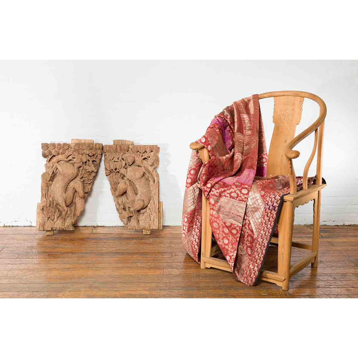 Pair of Qing Dynasty Hand-Carved Wooden Temple Corbels with Deer Motifs-4. Asian & Chinese Furniture, Art, Antiques, Vintage Home Décor for sale at FEA Home