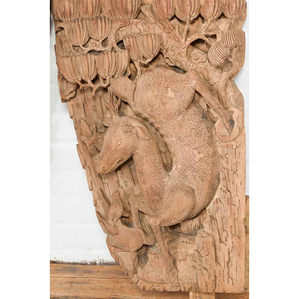 Pair of Qing Dynasty Hand-Carved Wooden Temple Corbels with Deer Motifs-9. Asian & Chinese Furniture, Art, Antiques, Vintage Home Décor for sale at FEA Home