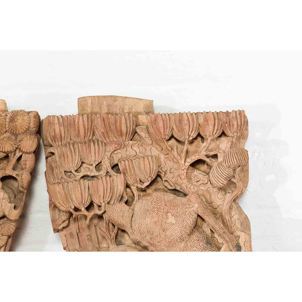 Pair of Qing Dynasty Hand-Carved Wooden Temple Corbels with Deer Motifs-10. Asian & Chinese Furniture, Art, Antiques, Vintage Home Décor for sale at FEA Home