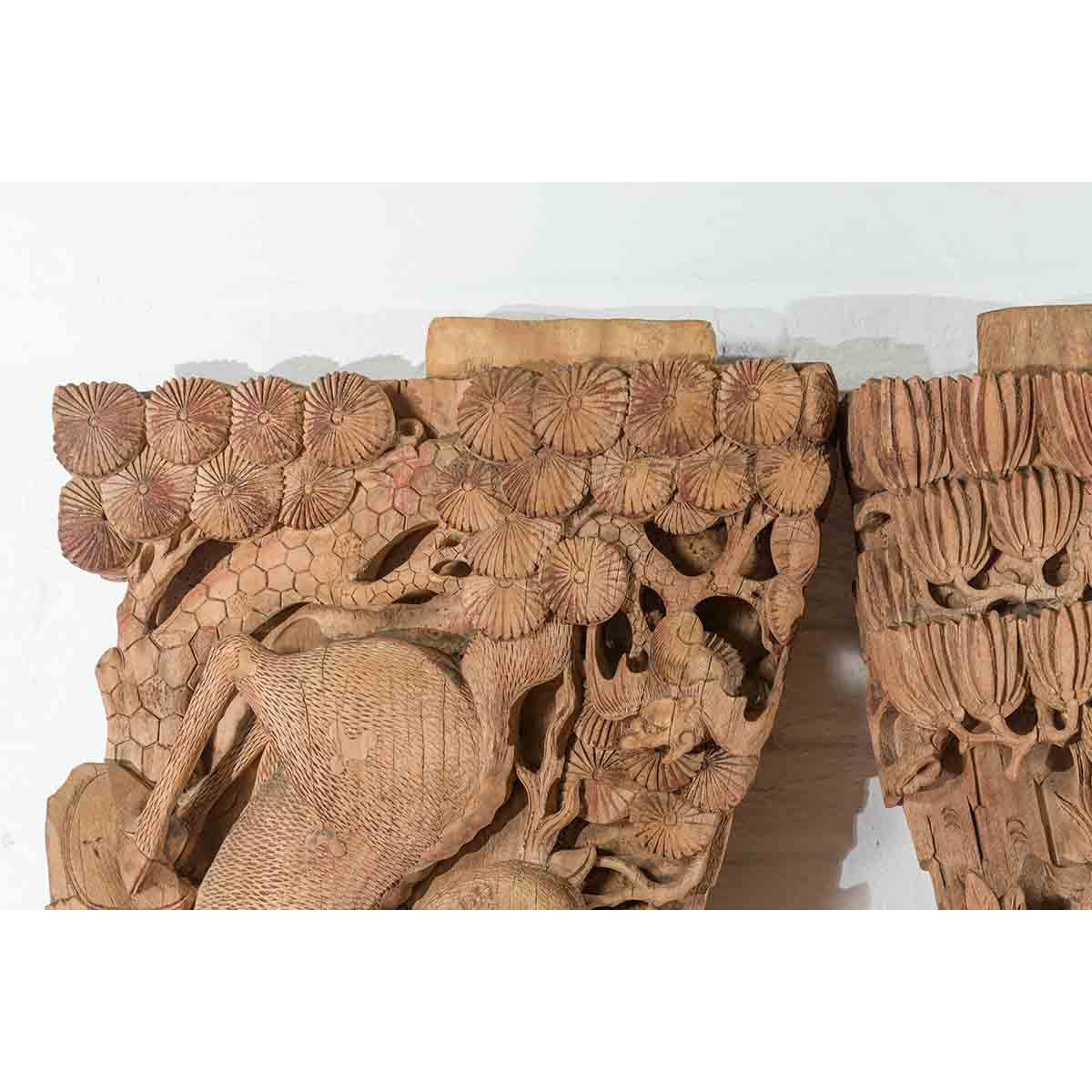 Pair of Qing Dynasty Hand-Carved Wooden Temple Corbels with Deer Motifs-11. Asian & Chinese Furniture, Art, Antiques, Vintage Home Décor for sale at FEA Home