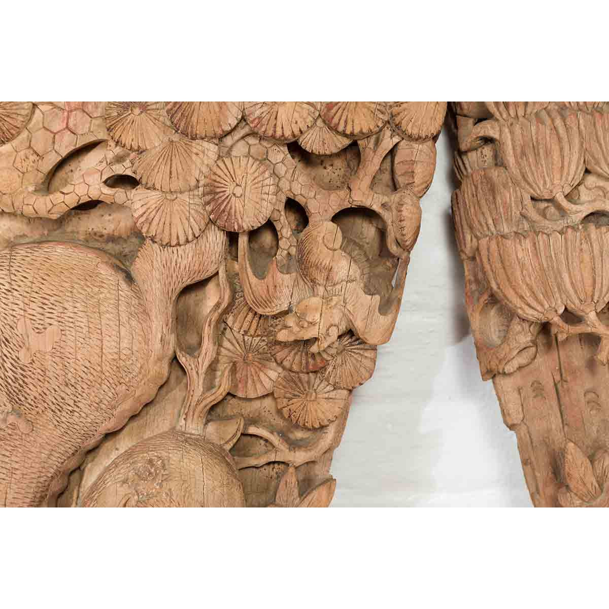 Pair of Qing Dynasty Hand-Carved Wooden Temple Corbels with Deer Motifs-12. Asian & Chinese Furniture, Art, Antiques, Vintage Home Décor for sale at FEA Home