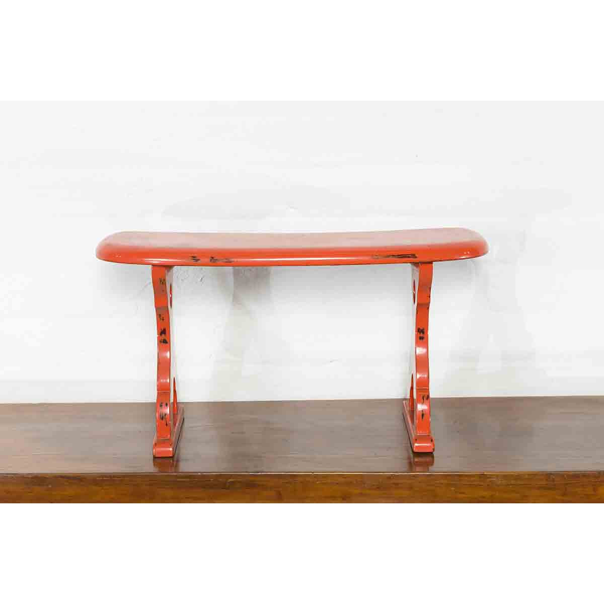 Japanese Taish0 Period Negora Lacquer Arm Stool with Cinnabar Color-11. Asian & Chinese Furniture, Art, Antiques, Vintage Home Décor for sale at FEA Home