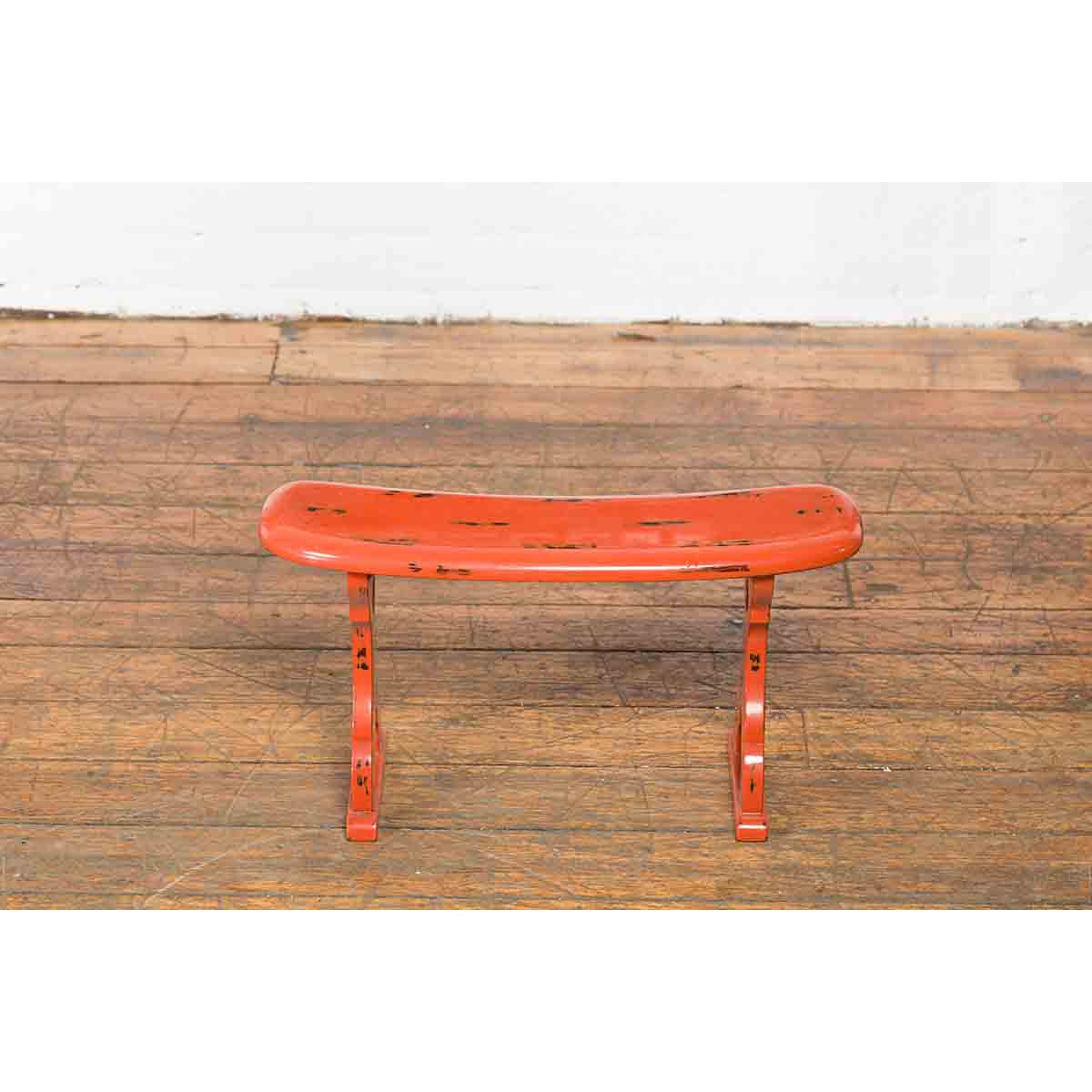 Japanese Taish0 Period Negora Lacquer Arm Stool with Cinnabar Color-6. Asian & Chinese Furniture, Art, Antiques, Vintage Home Décor for sale at FEA Home