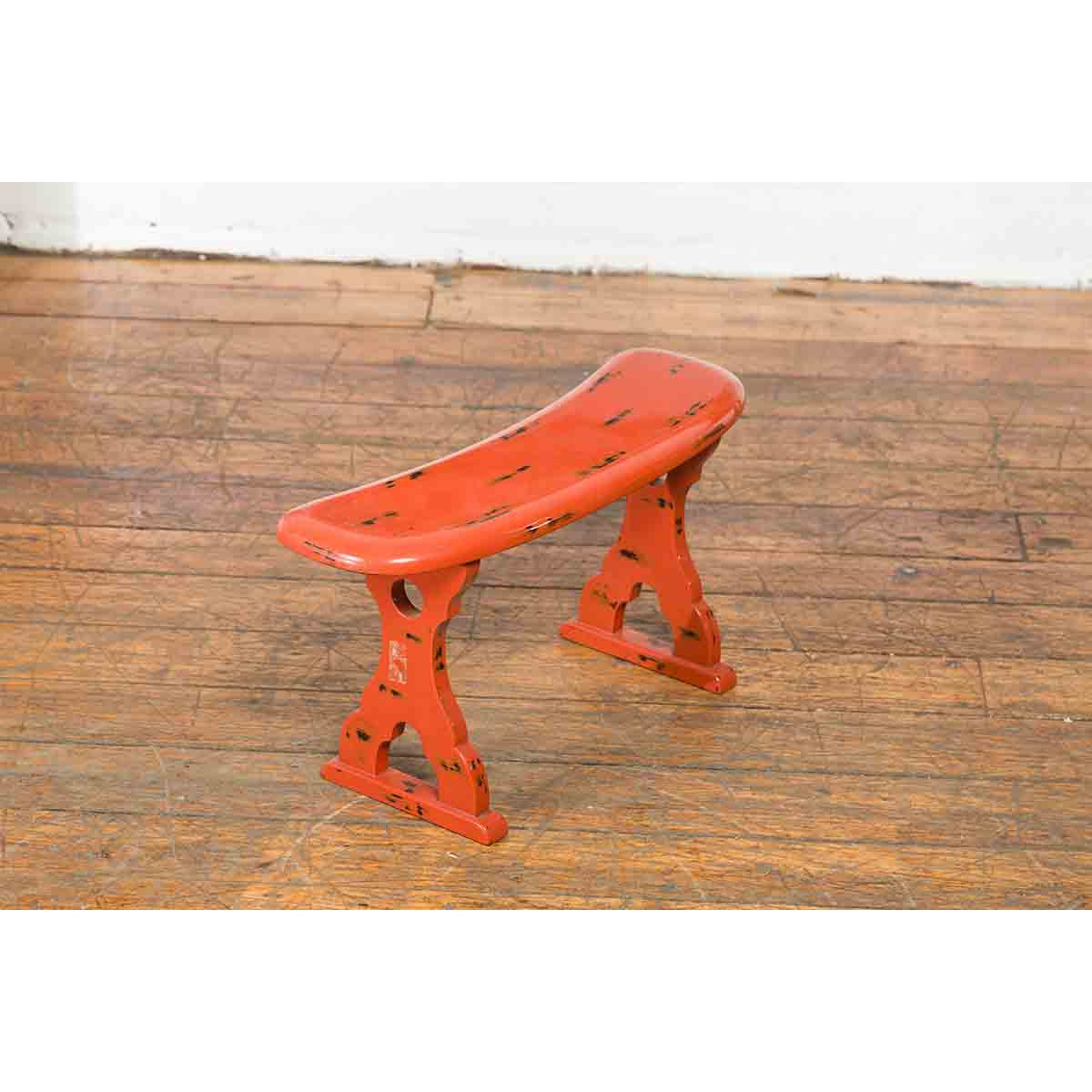 Japanese Taish0 Period Negora Lacquer Arm Stool with Cinnabar Color-7. Asian & Chinese Furniture, Art, Antiques, Vintage Home Décor for sale at FEA Home