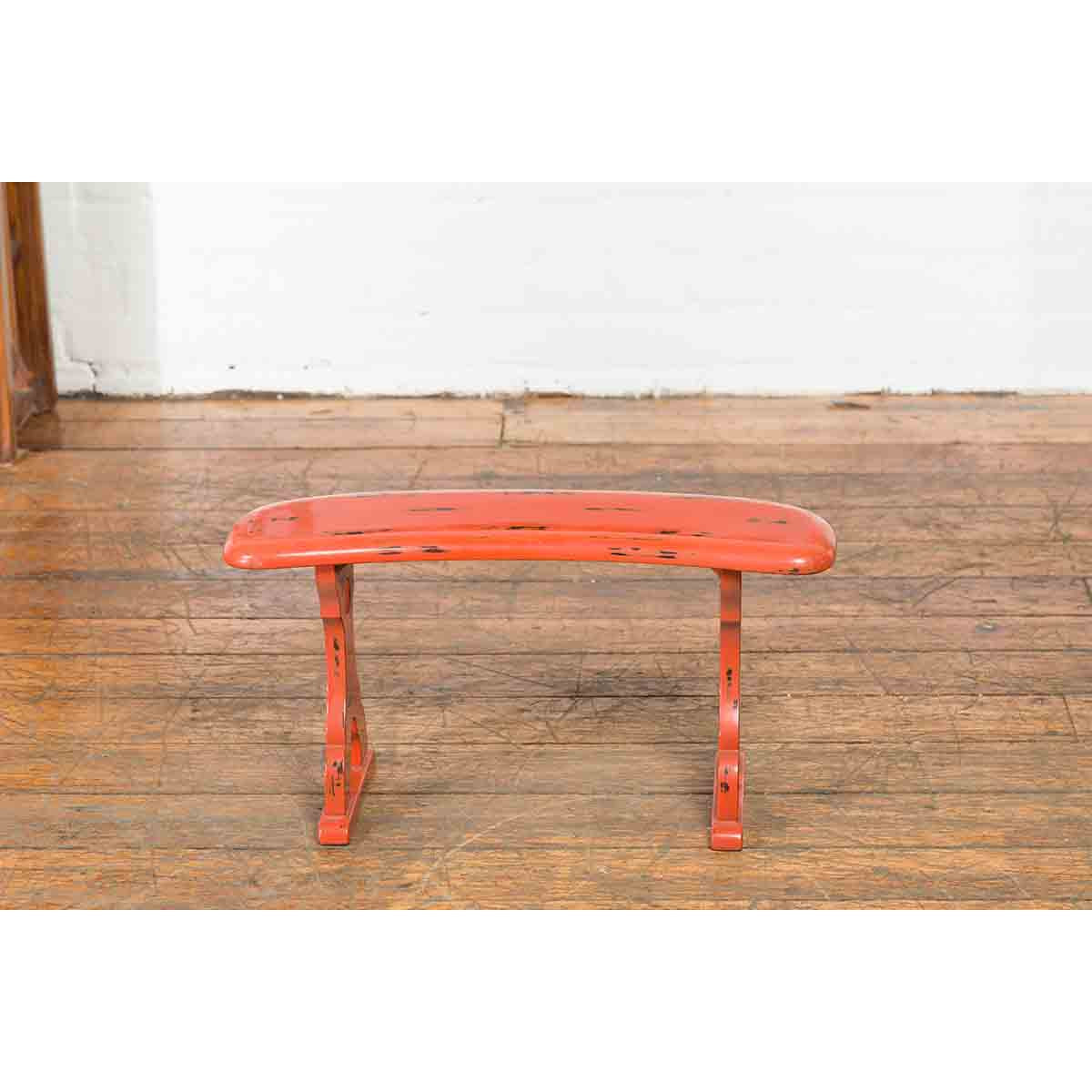 Japanese Taish0 Period Negora Lacquer Arm Stool with Cinnabar Color-9. Asian & Chinese Furniture, Art, Antiques, Vintage Home Décor for sale at FEA Home